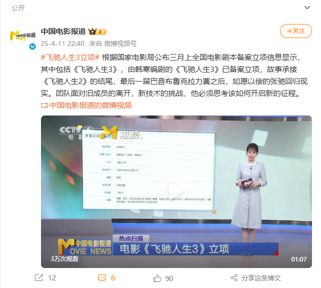 电影《飞驰人生3》将于八月初开拍！ 或明年春节上映