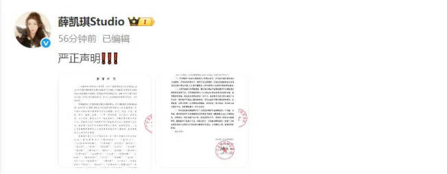 薛凯琪工作室发布严正声明：部分网友合成虚假视频