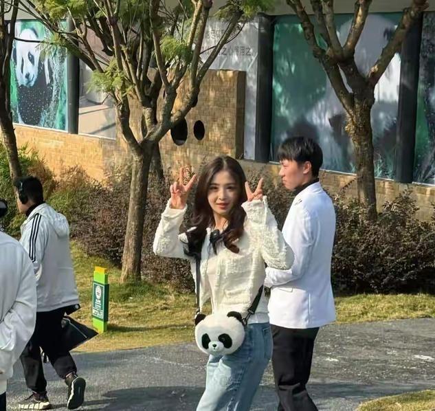 张含韵回成都看熊猫，本人穿小香风皮卷发 看起来像大学生一样甜美封面图