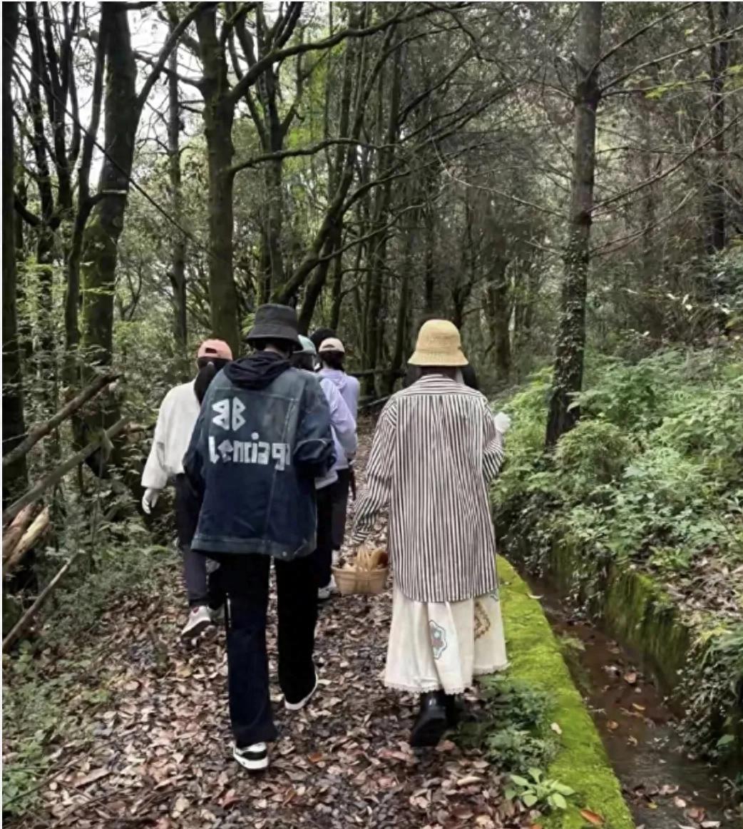 37岁唐艺昕去云南“捡菌子”，站在屋顶拍照，豹纹裤子暴露了衣品封面图